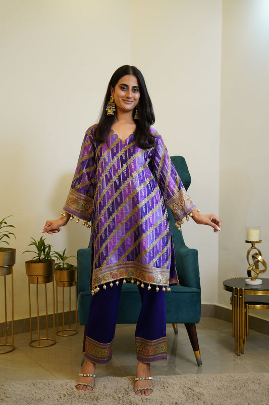 Purple Bnarasi Modal Satin Cord Set