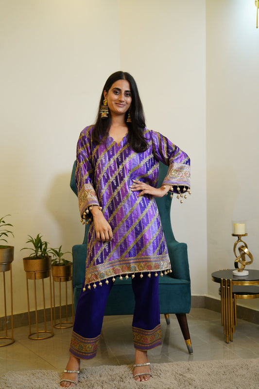 Purple Bnarasi Modal Satin Cord Set