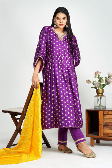 Purple Booti Pleated Ariana kurta set