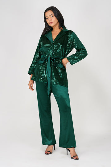 Sequinned Blazer set with Bell Bottoms