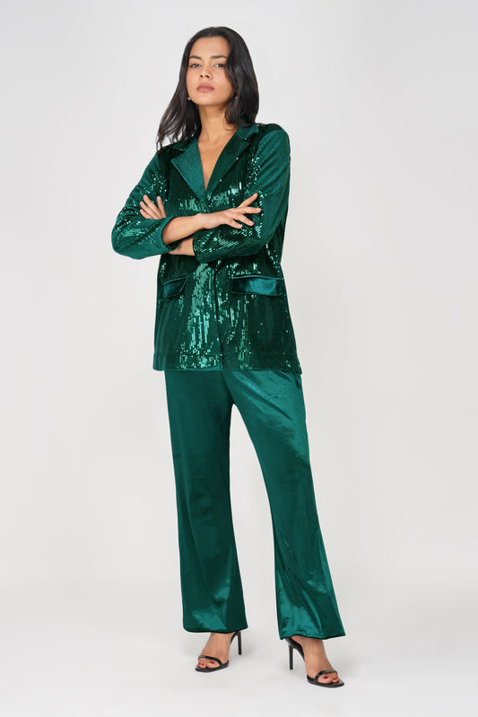 Sequinned Blazer set with Bell Bottoms